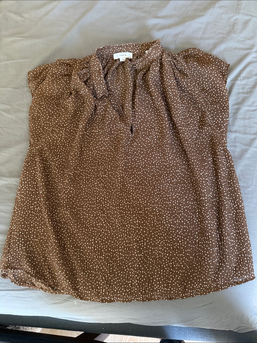 Vince Brown Dot Cap-Sleeve Blouse
